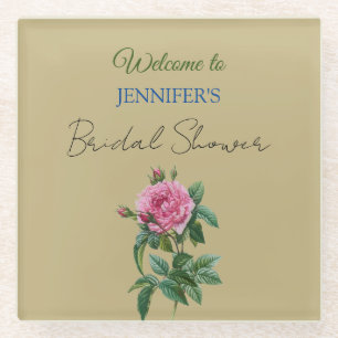 Dessous-de-verre En Verre Calligraphie Élégante Fleurs Bienvenue Shower de M
