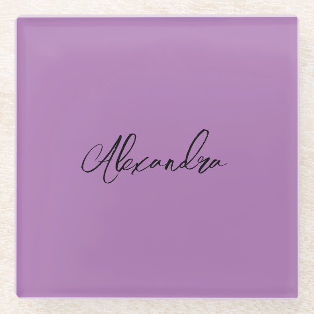Dessous-de-verre En Verre Calligraphie Plaque Minimaliste Propre Nom Lavande (Devant)