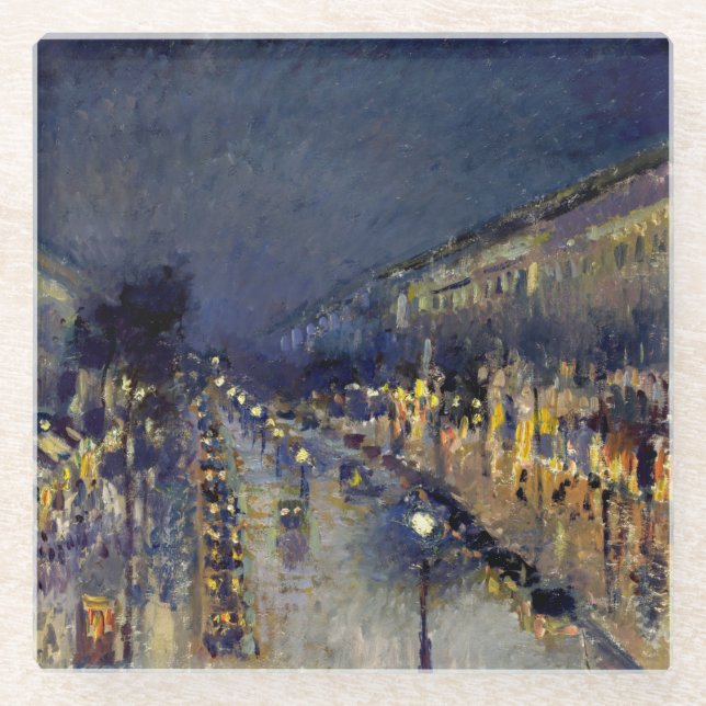 Dessous-de-verre En Verre Camille Pissarro - Boulevard Montmartre en nuit (Devant)