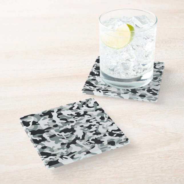 Dessous-de-verre En Verre Camouflage de poussière de neige (Incliné)
