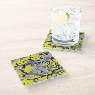 Dessous-de-verre En Verre Camouflage jaune et gris, Militaire, Armée