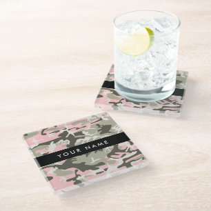 Dessous-de-verre En Verre Camouflage Rose et Vert Personnalisez votre nom