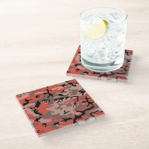 Dessous-de-verre En Verre Camouflage rouge et Brown, Armée