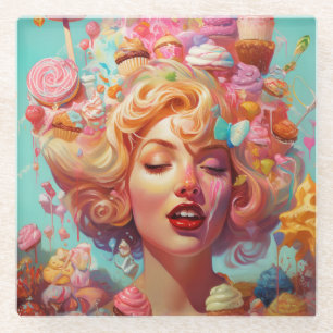 Dessous-de-verre En Verre Candy Ice Cream Girl Surreal Imaginaire Art