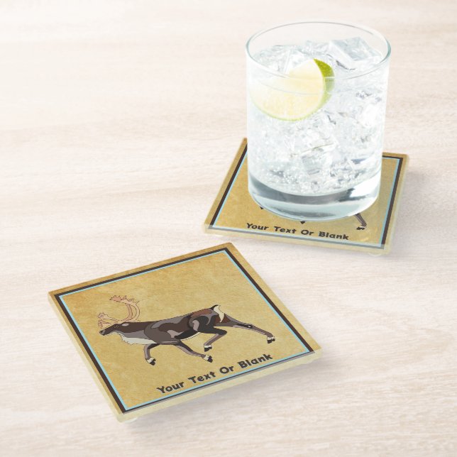 Dessous-de-verre En Verre Caribou/Reindeer d'art populaire (Incliné)