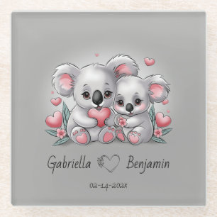 Dessous-de-verre En Verre Caricature adorée Koala Coeurs Saint Valentin