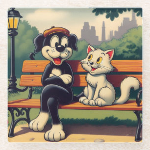 Dessous-de-verre En Verre Caricature vintage pour chien/chat