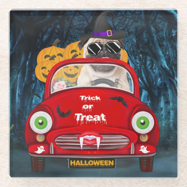 Dessous-de-verre En Verre Carlin Chien voiture voiture effrayant Halloween (Devant)