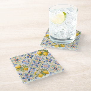 Dessous-de-verre En Verre Carreaux de majolique de motif de citrus méditerra