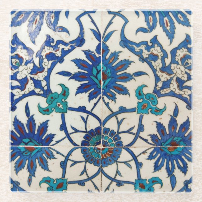 Dessous-de-verre En Verre Carreaux Iznik bleu (Devant)