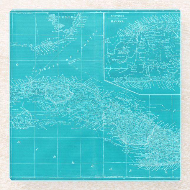 Dessous-de-verre En Verre Carte Blue Cuba (Devant)