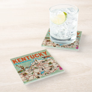 Dessous-de-verre En Verre Carte colorée vintage du Kentucky