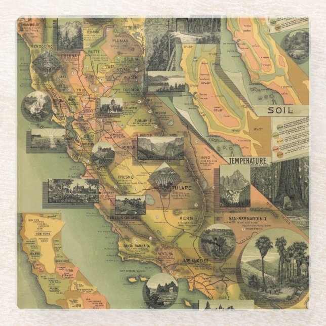 Dessous-de-verre En Verre Carte de la Californie (Devant)