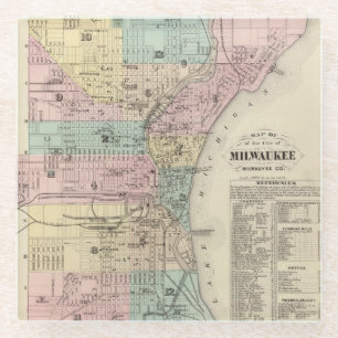 Dessous-de-verre En Verre Carte de la ville de Milwaukee, Milwaukee Co
