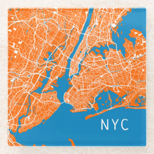 Dessous-de-verre En Verre Carte de la ville de New York Cool  NYC  Orange & 