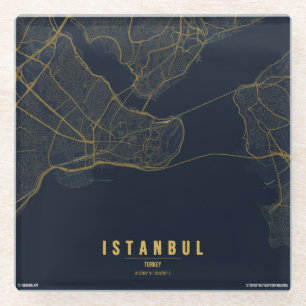 Dessous-de-verre En Verre Carte de la ville d'Istanbul Turquie Design Minima