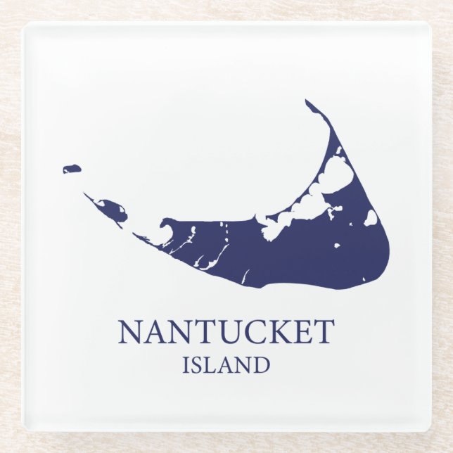 Dessous-de-verre En Verre Carte de l'île Nantucket bleu marine (Devant)