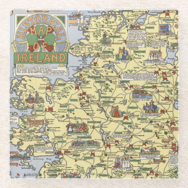 Dessous-de-verre En Verre Carte de l'Irlande historique (Devant)