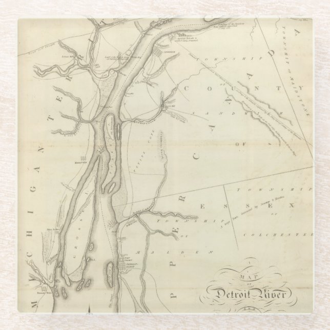 Dessous-de-verre En Verre Carte de Rivière Détroit (Devant)