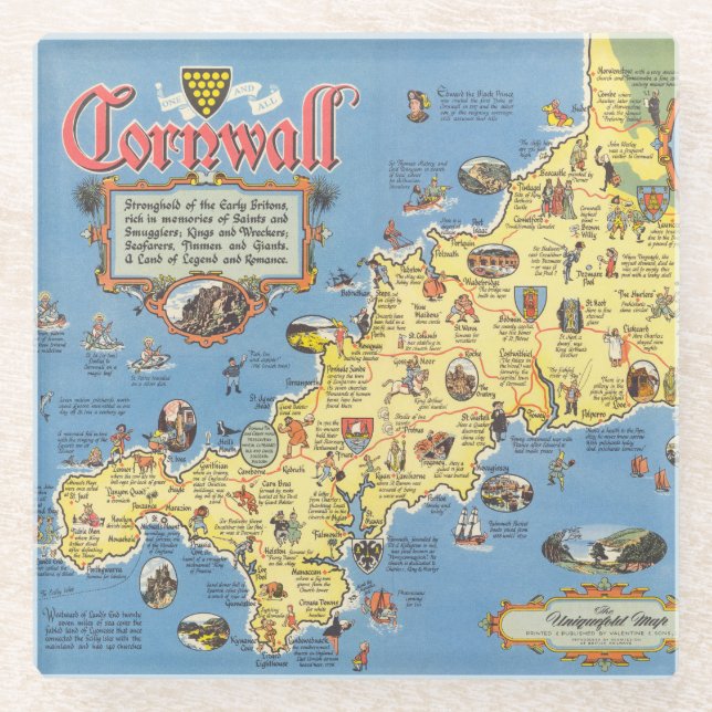 Dessous-de-verre En Verre Carte des Cornouailles, Angleterre (Devant)