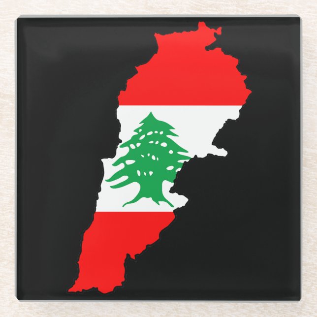 Dessous-de-verre En Verre Carte du Liban avec drapeau (Devant)