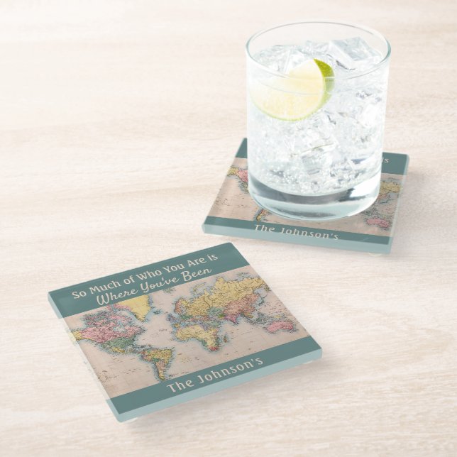Dessous-de-verre En Verre Carte du monde Atlas Travel Lover's (Incliné)