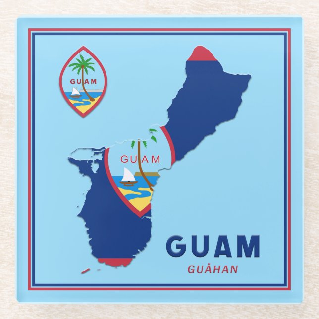 Dessous-de-verre En Verre Carte et sceau du drapeau de Guam (Devant)
