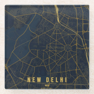 Dessous-de-verre En Verre Carte minimale de la ville de New Delhi Inde