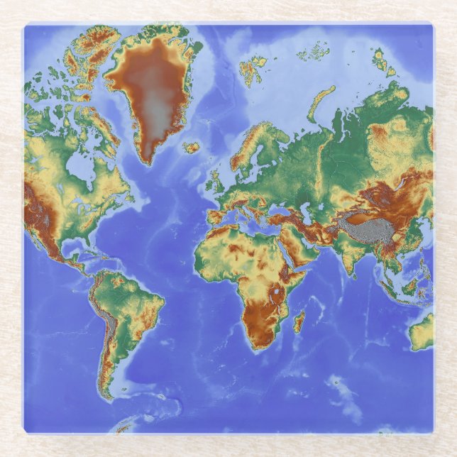 Dessous-de-verre En Verre Carte mondiale géographique internationale (Devant)