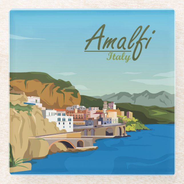 Dessous-de-verre En Verre Carte Paysage Amalfi Italie Dessin (Devant)