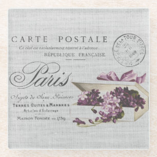 Dessous-de-verre En Verre Carte postale Paris Typographie vintage