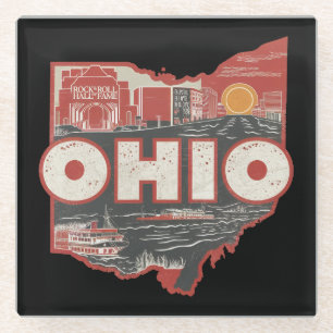 Dessous-de-verre En Verre Carte postale vintage Ohio USA Map
