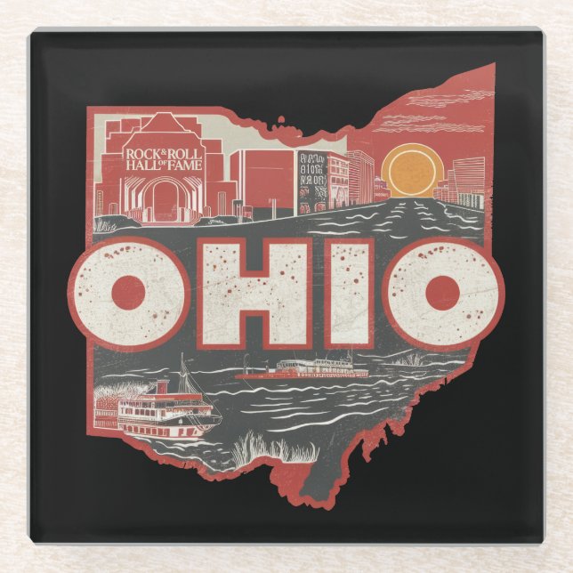 Dessous-de-verre En Verre Carte postale vintage Ohio USA Map (Devant)