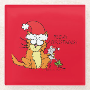 Dessous-de-verre En Verre Cat Christmas Drôle Cartoon Mouse mignonne