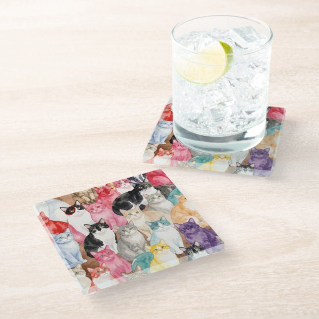 Dessous-de-verre En Verre Cats in Multicolour coaster (Incliné)