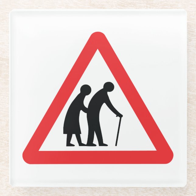 Dessous-de-verre En Verre CAUTION Personnes ÂGÉES - VOYAGE UK (Devant)
