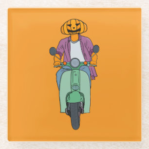 Dessous-de-verre En Verre Cavalier Citrouille sur Scooter Menthe