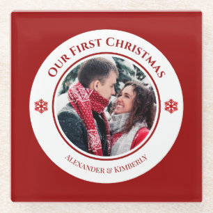 Dessous-de-verre En Verre Cercle blanc rouge de Noël avec les textes inférie