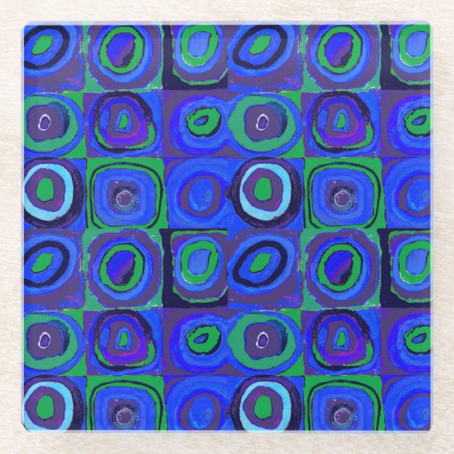 Dessous-de-verre En Verre Cercle Carré Kandinsky Farbstudie Blue Quadrate (Devant)
