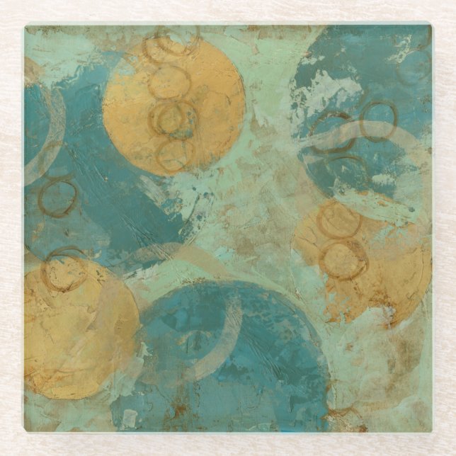 Dessous-de-verre En Verre Cercles bleus et jaunes (Devant)