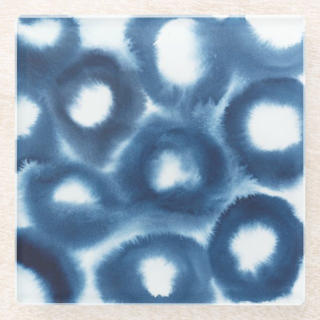 Dessous-de-verre En Verre Cercles d'impression d'aquarelle Indigio (Devant)
