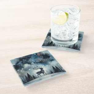 Dessous-de-verre En Verre Cerf de Nuit d'Hiver Étoilé