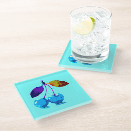 Dessous-de-verre En Verre Cerises bleues vives