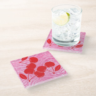 Dessous-de-verre En Verre Cerises Zèbres Pailletées Rose Rouge