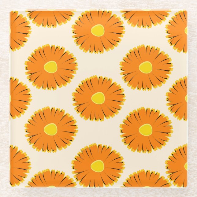 Dessous-de-verre En Verre Chamomilles : Modèle Floral Vintage. (Devant)