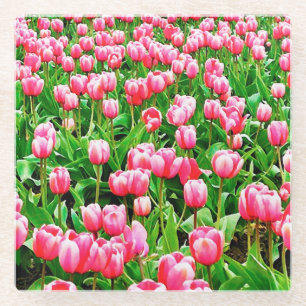 Dessous-de-verre En Verre Champ de tulipes roses