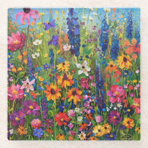 Dessous-de-verre En Verre Champ fleur sauvage Dessous de verre de peinture a