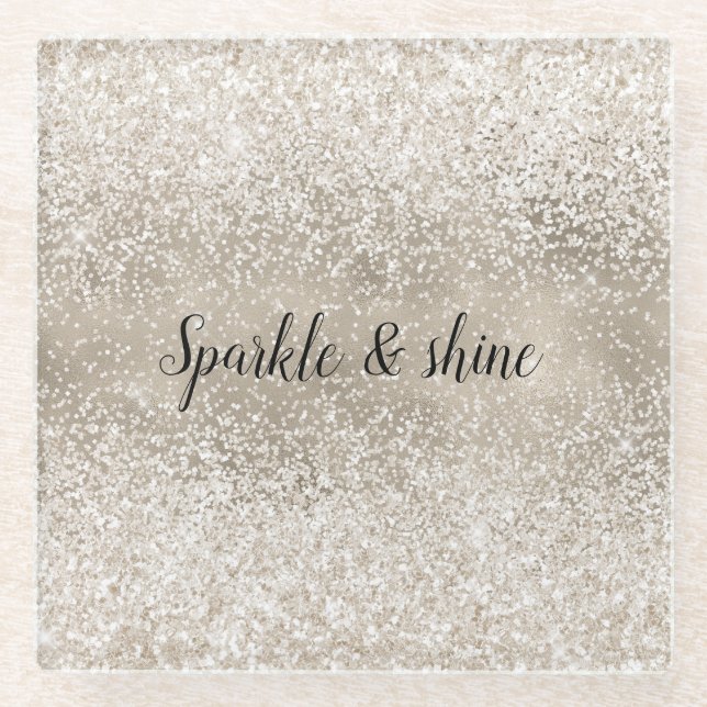 Dessous-de-verre En Verre Champagne Gold White Glitzy Parties scintillant (Devant)