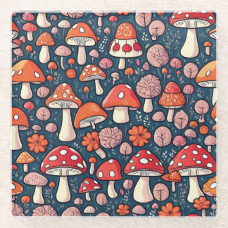 Dessous-de-verre En Verre Champignons fleuris rouges mignons dans un décor v