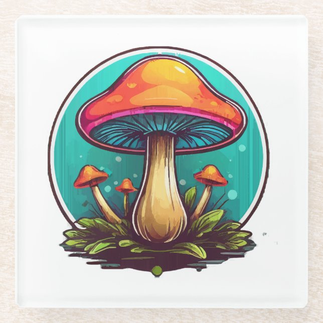 Dessous-de-verre En Verre Champignons Magiques Colorés (Devant)